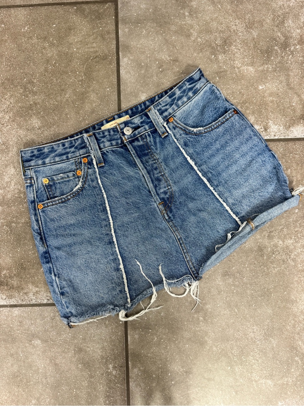 Levi's Blue Distressed Denim Icon Mini Skirt